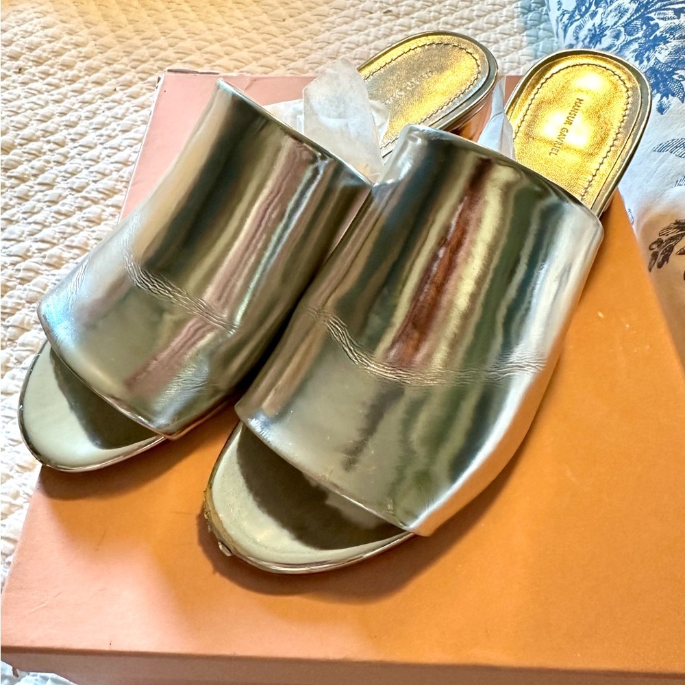 Mansur Gavriel Silver Patent Leather Mule